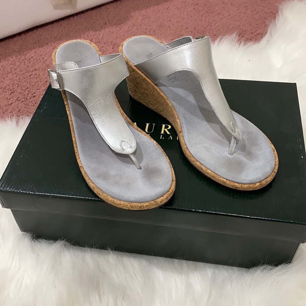 Ralph Lauren Silver Cork Wedges